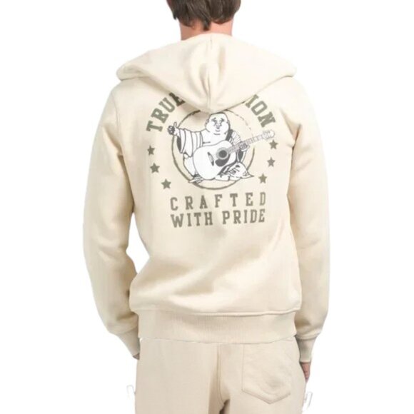 True Religion Men's Fleece Sweatsuit 2 PC Tracksuit Ivory Hoodie Joggers Size M - Picture 6 of 11